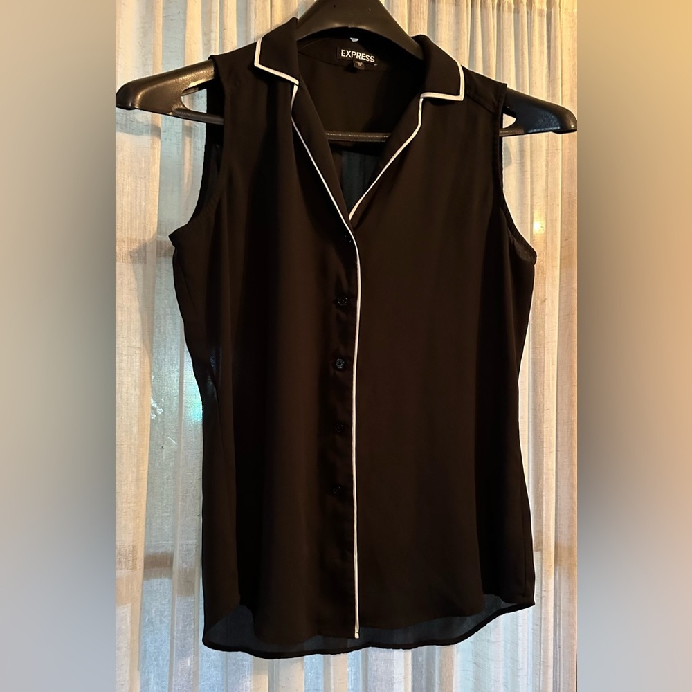 Express XS 1P black white tank sleeveless blouse top shirt cool casual EUC